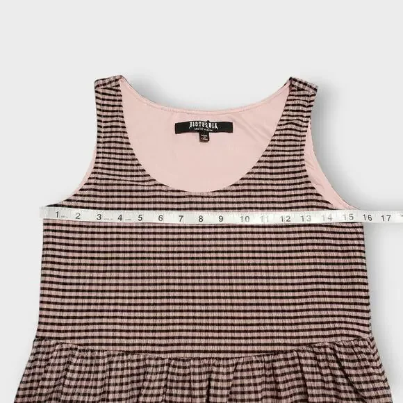 Disturbia Midora Crinkle Check Plaid Mini Skater Dress Pink Black Sz 2US Goth - Picture 9 of 11
